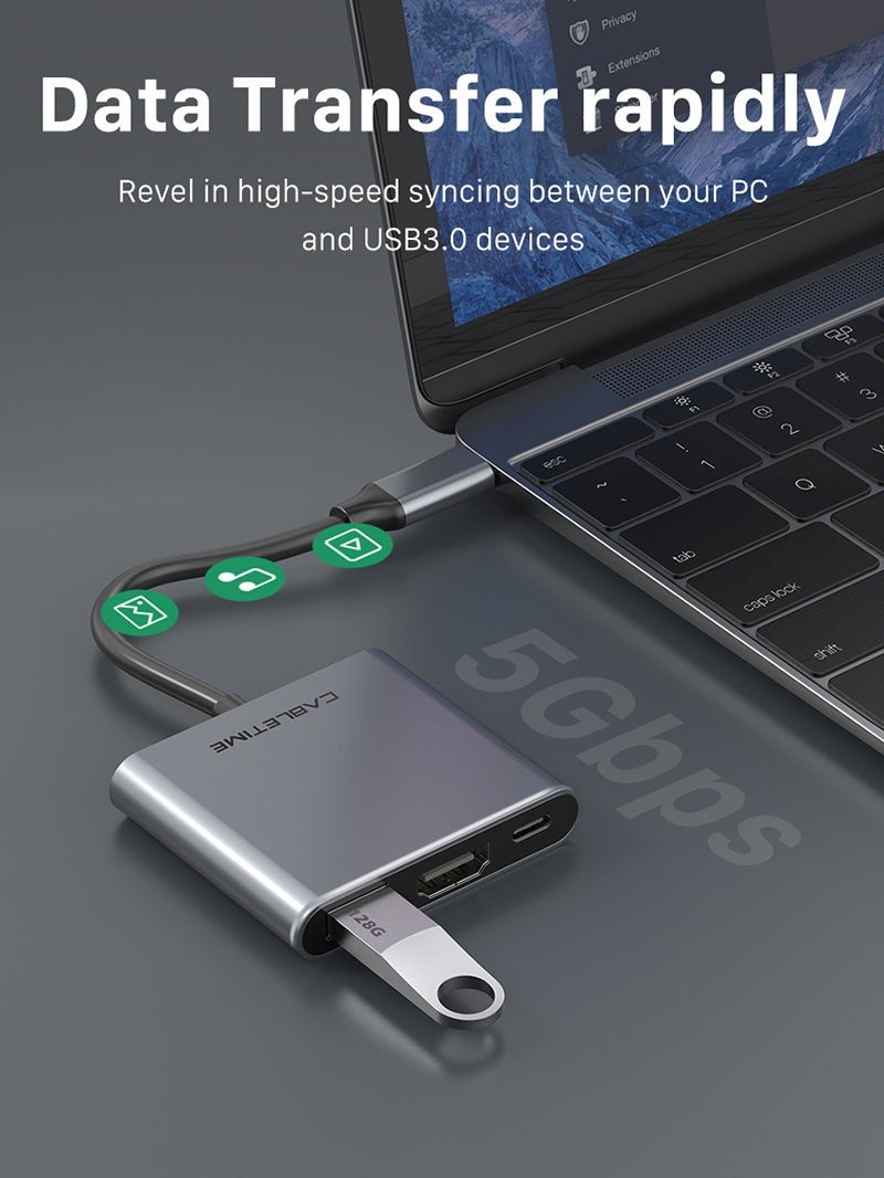 كابل تايم موزع USB-C محمول بدقة 4K، 3 في 1، متوافق مع أجهزة التلفزيون وأجهزة الكمبيوتر من سامسونج وديل - Image 2